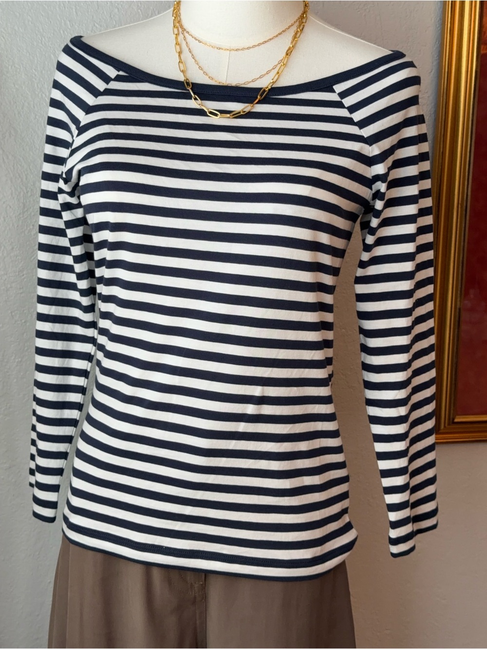 120~ NWT Nation LTD Navy and White Striped 3/4 Sleeve Top Boat Neck Medium